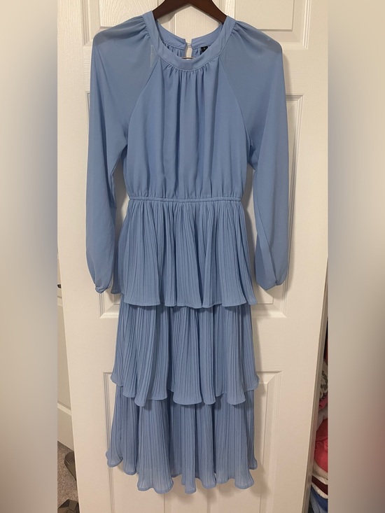 Zesica Dresses & Skirts - Women’s Light Blue Long Sleeve Tiered Pleated Dress